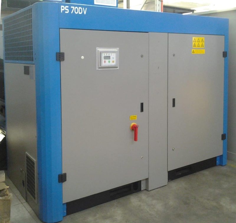Compressore a Vite Silenziato a Giunto Diretto, USATO Hp 100 Ad Inverter, 10 Bar, Marca “Power System” Mod.: P.S. 70DV €. 25.500,00 + Iva-