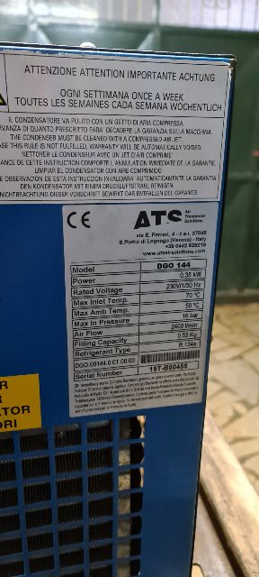 Essiccatore Marca : "ATS" Mod.: DGO 144- Portata Aria A +3°C. : 2.400 Lt./Min. €uro : 700,00 + Iva- - immagine 3